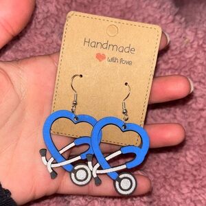 Stethoscope heart wooden earrings Hypoallergenic silver
